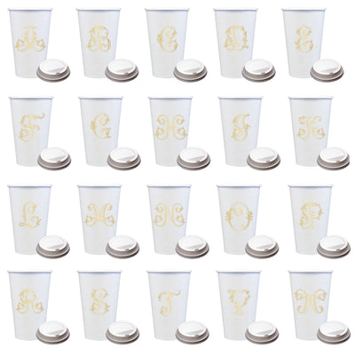 Initial Monogrammed Coffee Cups with Lids