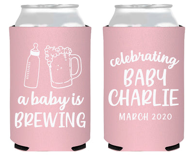 A Baby is Brewing Bottle and Beer Cheers Mug Foam Can Cooler