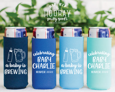 A Baby is Brewing Bottle and Beer Cheers Mug Neoprene Slim Can Cooler