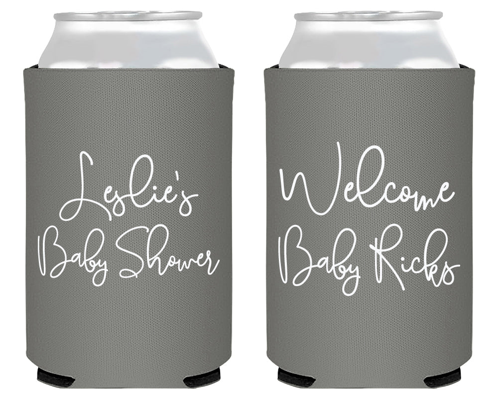 Simple Script Welcome Baby Shower or Gender Reveal Foam Can Cooler