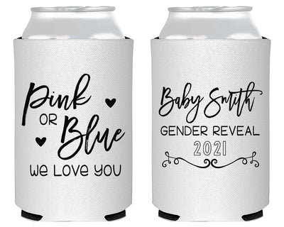 Pink or Blue We Love You Gender Reveal Neoprene Can Cooler
