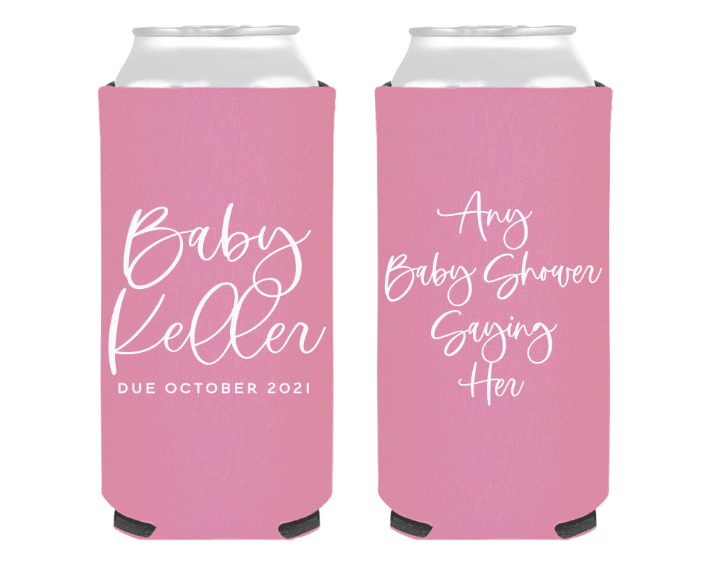 Modern Simple Script Any Saying Custom Baby Shower Foam Slim Can Cooler