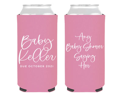 Modern Simple Script Any Saying Custom Baby Shower Foam Slim Can Cooler