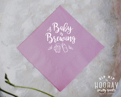 A Baby is Brewing Bottle, Beer and Onesie Cocktail Napkin