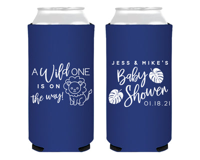 A Wild One Jungle Baby Shower Foam Slim Can Cooler