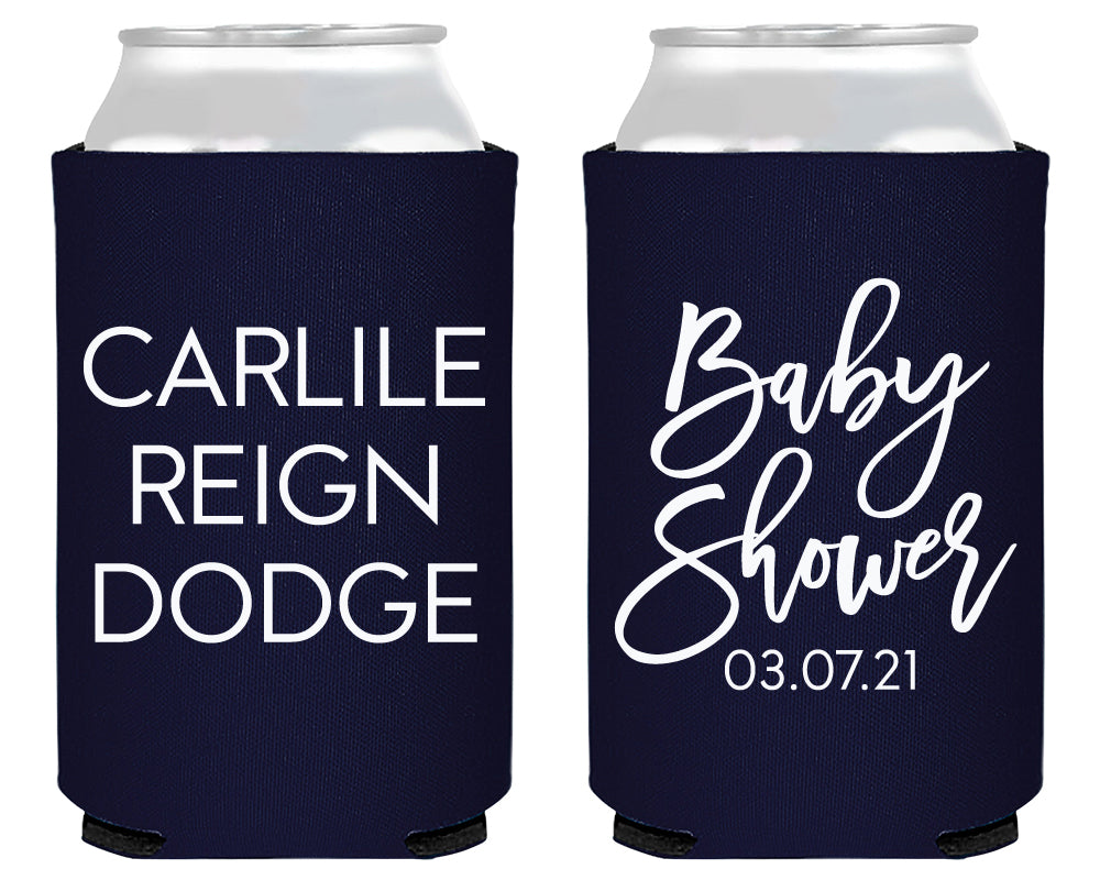 Simple Baby Shower with Baby Name Neoprene Can Cooler