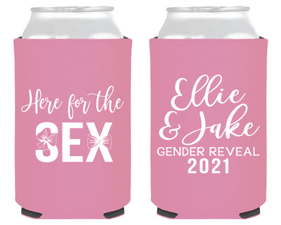 Here For The Sex Bow and Bow Tie Gender Reveal Neoprene Can Cooler