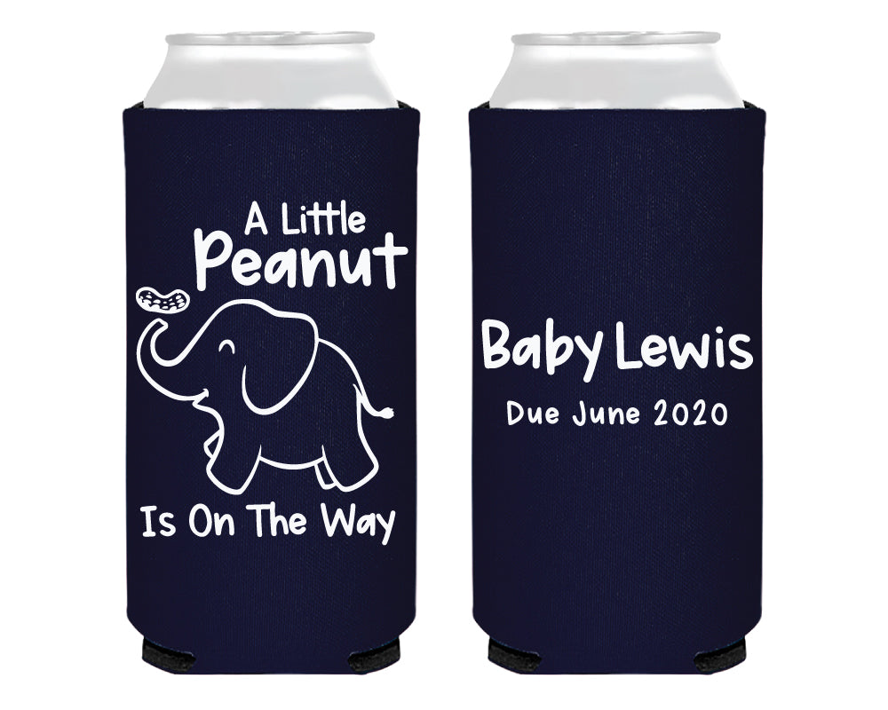 A Little Peanut Is On The Way Elephant Baby Shower Foam Slim Can Cooler