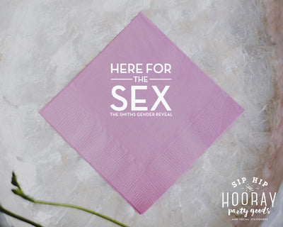 Here For The Sex Simple Baby Gender Reveal Cocktail Napkin
