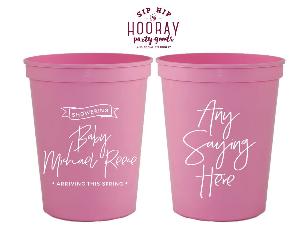 Any Saying Here with Modern Script Baby Shower Stadium Cup