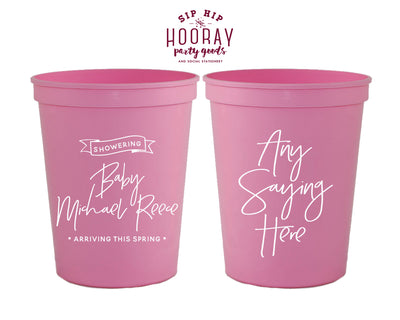 Any Saying Here with Modern Script Baby Shower Stadium Cup