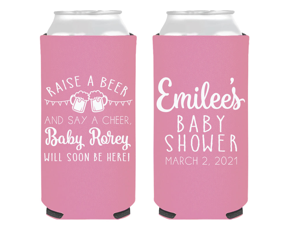 Raise A Beer Baby Shower Foam Slim Can Cooler