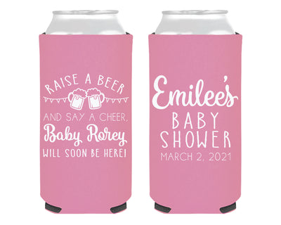 Raise A Beer Baby Shower Foam Slim Can Cooler