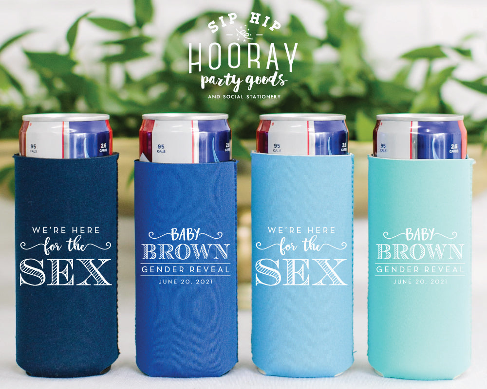 Here For The Sex Fancy Baby Gender Reveal Neoprene Slim Can Cooler