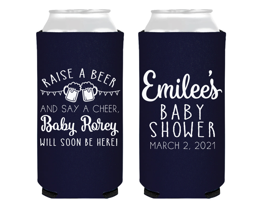Raise A Beer Baby Shower Foam Slim Can Cooler