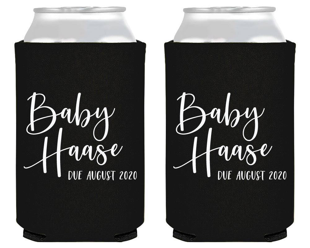 Simple Script Modern with Due Date Baby Shower Neoprene Can Cooler