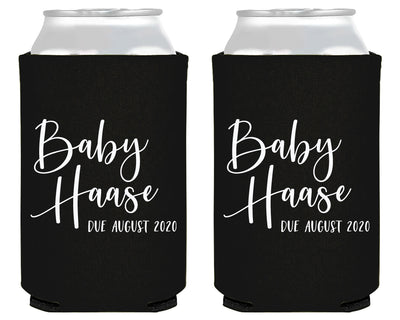 Simple Script Modern with Due Date Baby Shower Neoprene Can Cooler