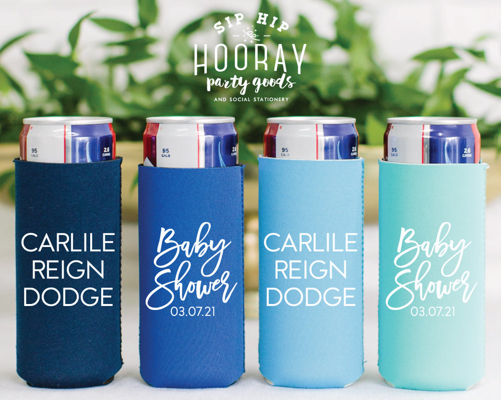 Simple Baby Shower with Baby Name Neoprene Slim Can Cooler