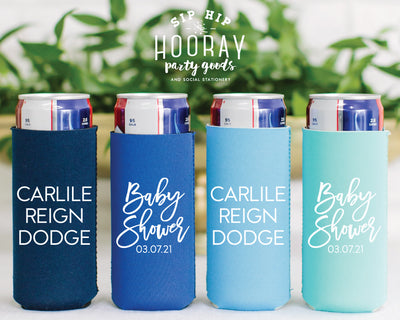 Simple Baby Shower with Baby Name Neoprene Slim Can Cooler