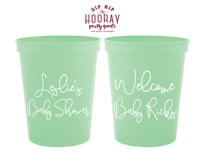 Simple Script Welcome Baby Shower or Gender Reveal Stadium Cup