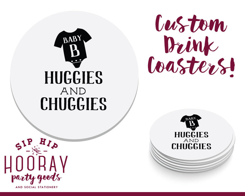 Huggies and Chuggies Beers and Onesie Baby Shower Coasters