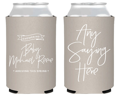 Any Saying Here with Modern Script Baby Shower Neoprene Can Cooler