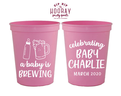A Baby is Brewing Bottle, Beer and Onesie Stadium Cup