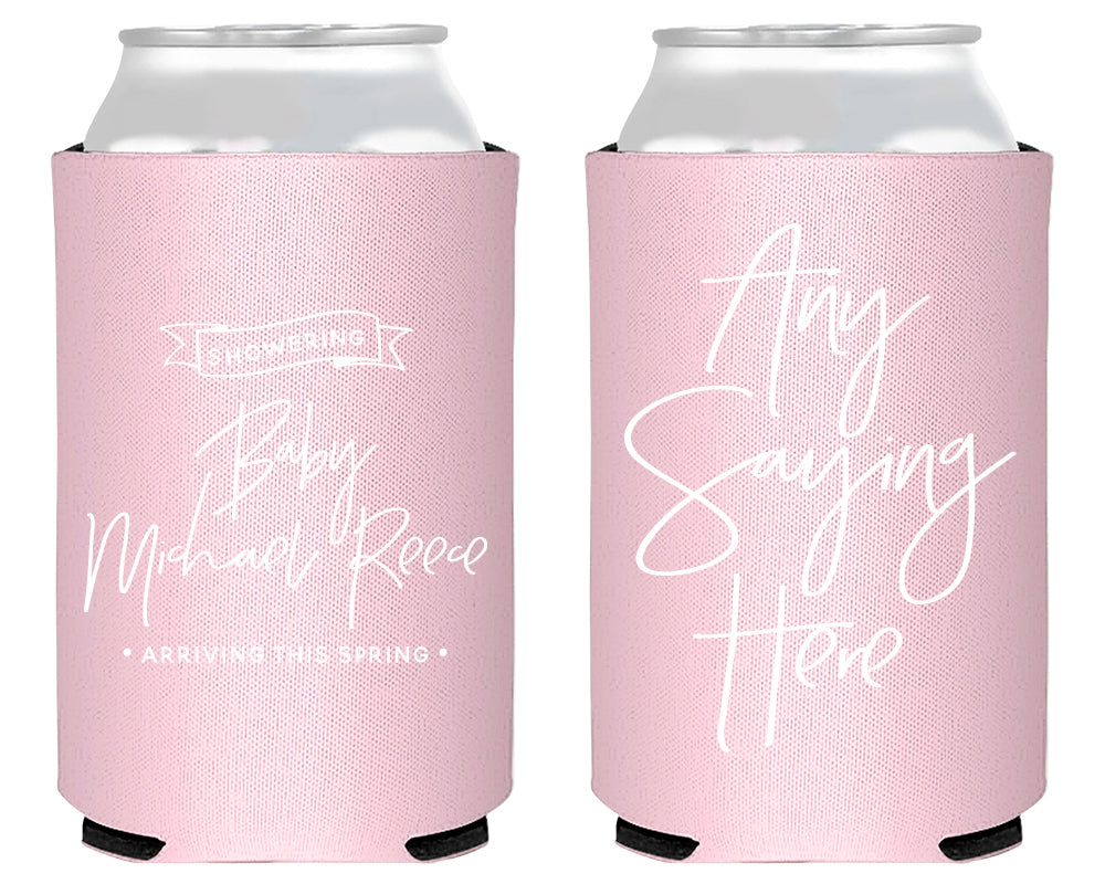Any Saying Here with Modern Script Baby Shower Neoprene Can Cooler