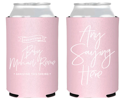 Any Saying Here with Modern Script Baby Shower Neoprene Can Cooler
