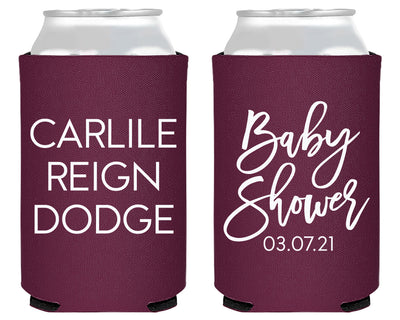 Simple Baby Shower with Baby Name Foam Can Cooler