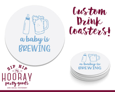 A Baby is Brewing Bottle and Beer Cheers Mug Coasters