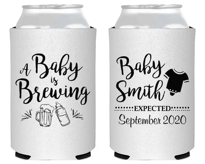A Baby is Brewing Bottle, Beer and Onesie Foam Can Cooler