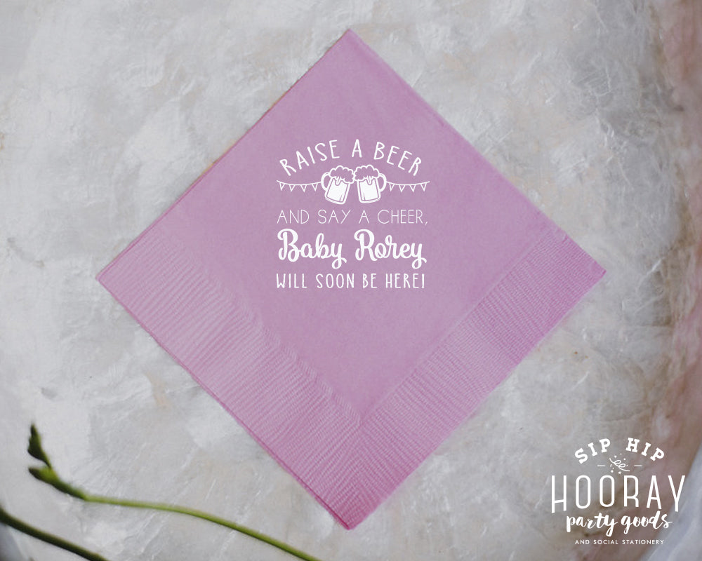 Raise A Beer Baby Shower Cocktail Napkin
