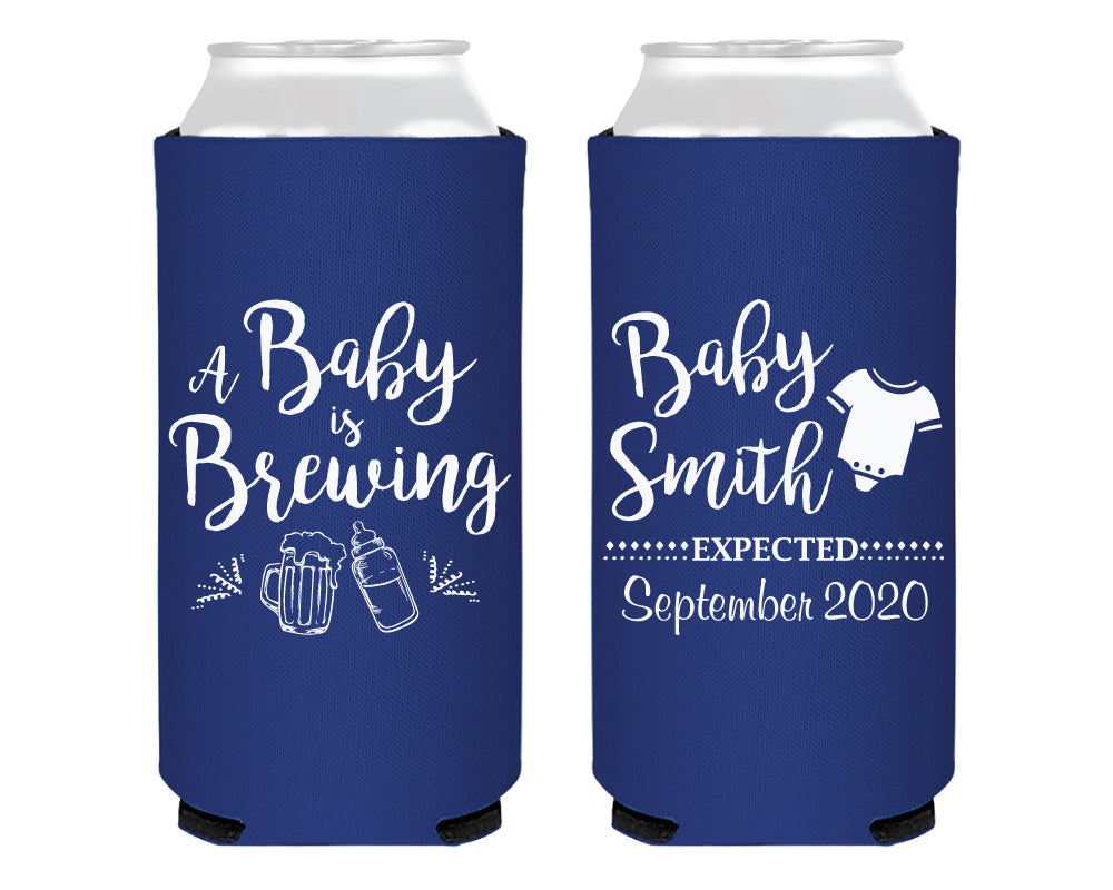 A Baby is Brewing Bottle, Beer and Onesie Foam Slim Can Cooler