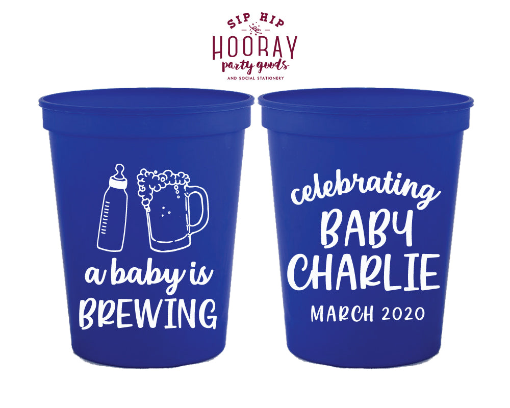 A Baby is Brewing Bottle, Beer and Onesie Stadium Cup
