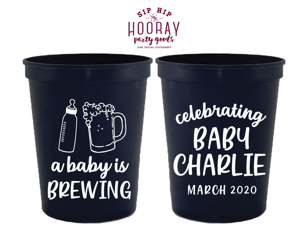 A Baby is Brewing Bottle and Beer Cheers Mug Stadium Cup