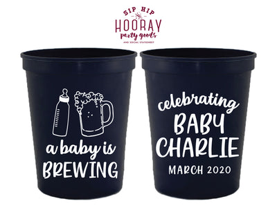 A Baby is Brewing Bottle and Beer Cheers Mug Stadium Cup