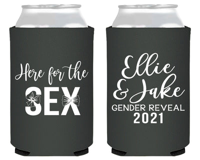 Here For The Sex Bow and Bow Tie Gender Reveal Neoprene Can Cooler