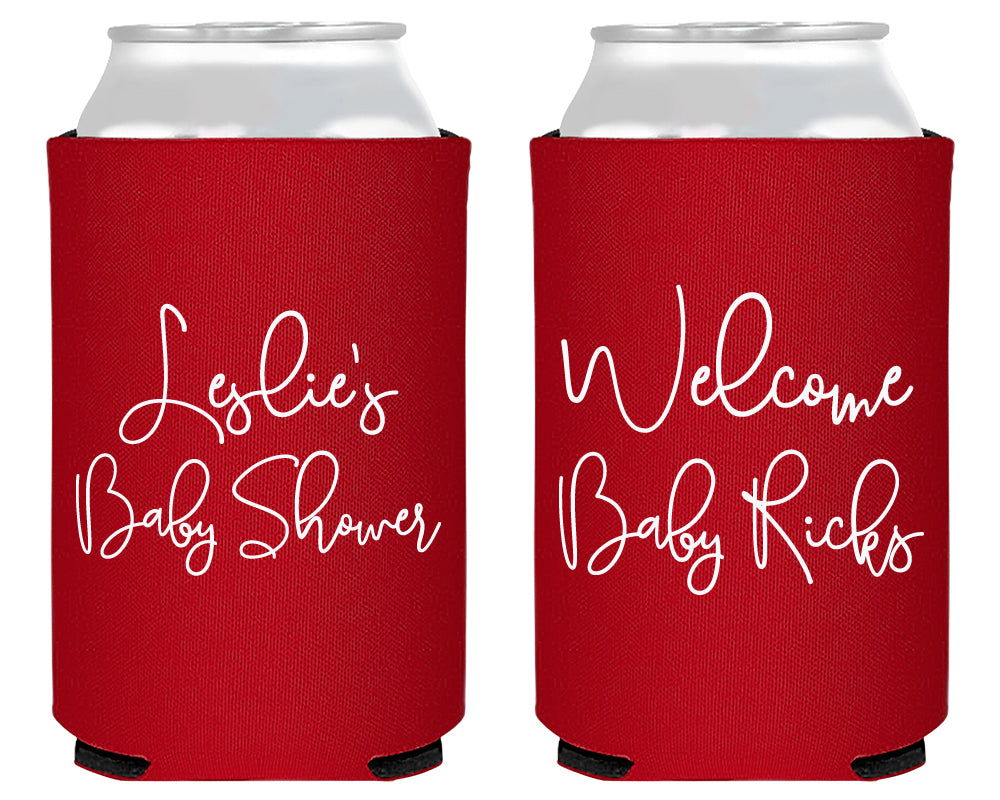 Simple Script Welcome Baby Shower or Gender Reveal Neoprene Can Cooler