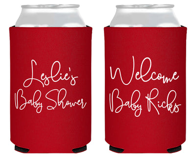Simple Script Welcome Baby Shower or Gender Reveal Neoprene Can Cooler