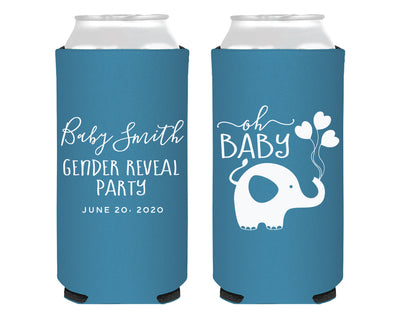 Elephant Baby Gender Reveal Foam Slim Can Cooler