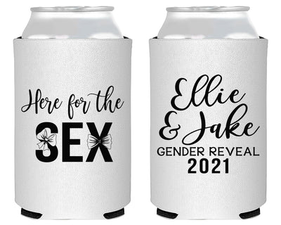 Here For The Sex Bow and Bow Tie Gender Reveal Foam Can Cooler