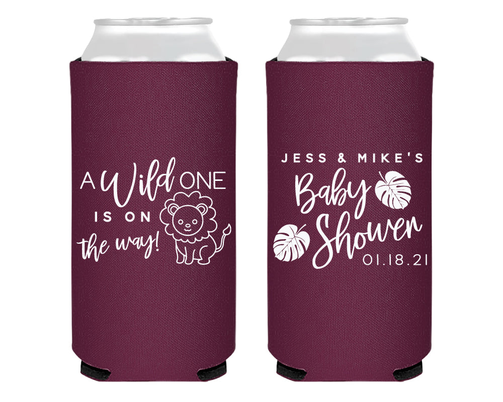 A Wild One Jungle Baby Shower Foam Slim Can Cooler