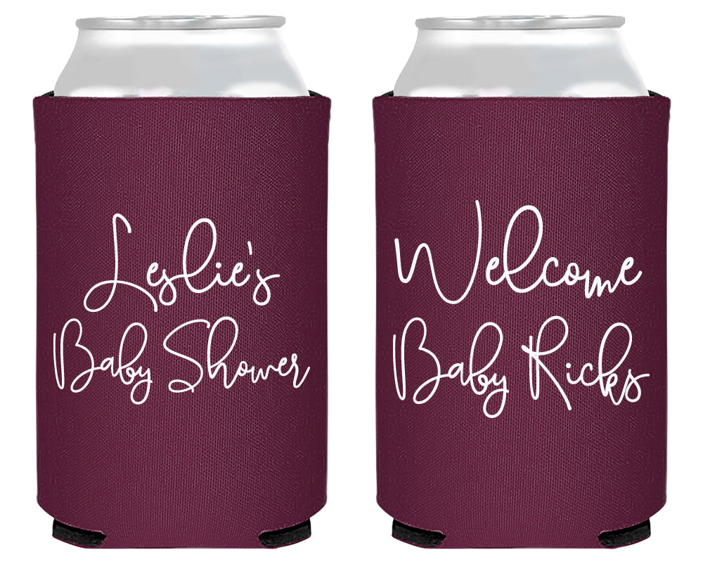 Simple Script Welcome Baby Shower or Gender Reveal Neoprene Can Cooler