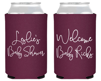 Simple Script Welcome Baby Shower or Gender Reveal Neoprene Can Cooler