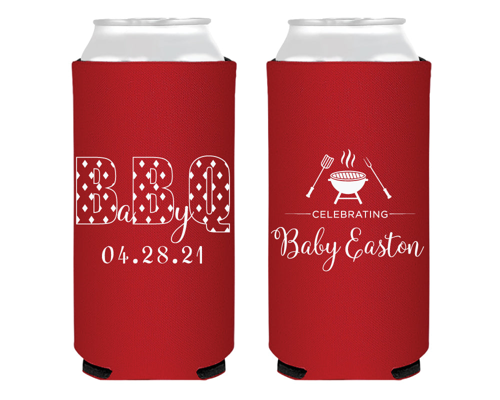 Baby Q Bar-B-Que Baby Shower Foam Slim Can Cooler
