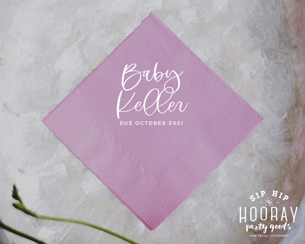 Modern Simple Script Any Saying Custom Baby Shower Cocktail Napkin