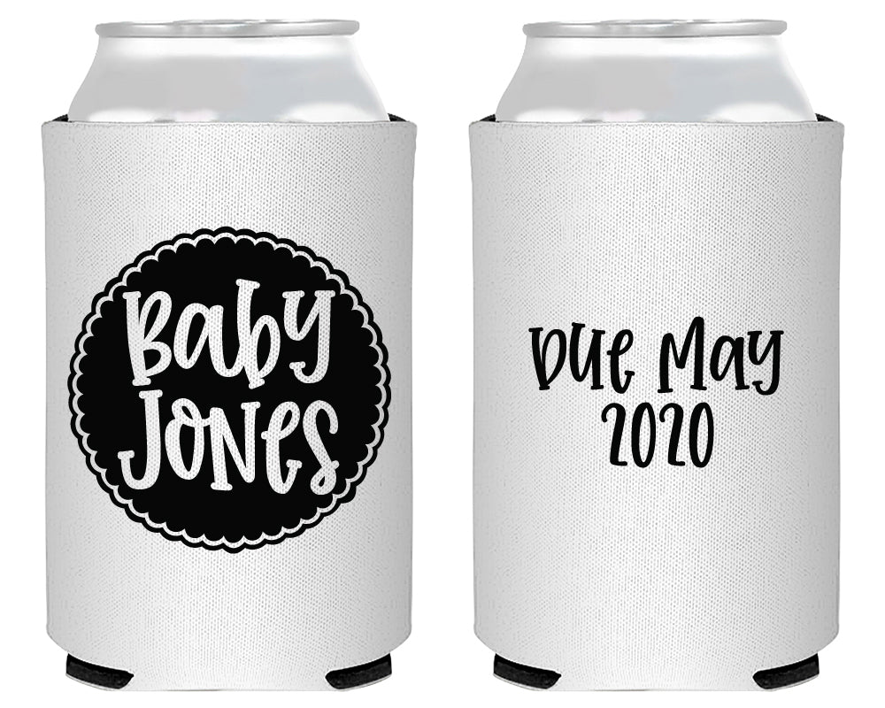 Circle with Script Baby Shower Foam Can Cooler