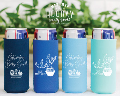 Cactus Baby Shower Neoprene Slim Can Cooler