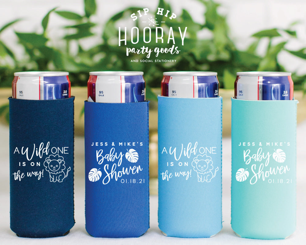 A Wild One Jungle Baby Shower Neoprene Slim Can Cooler